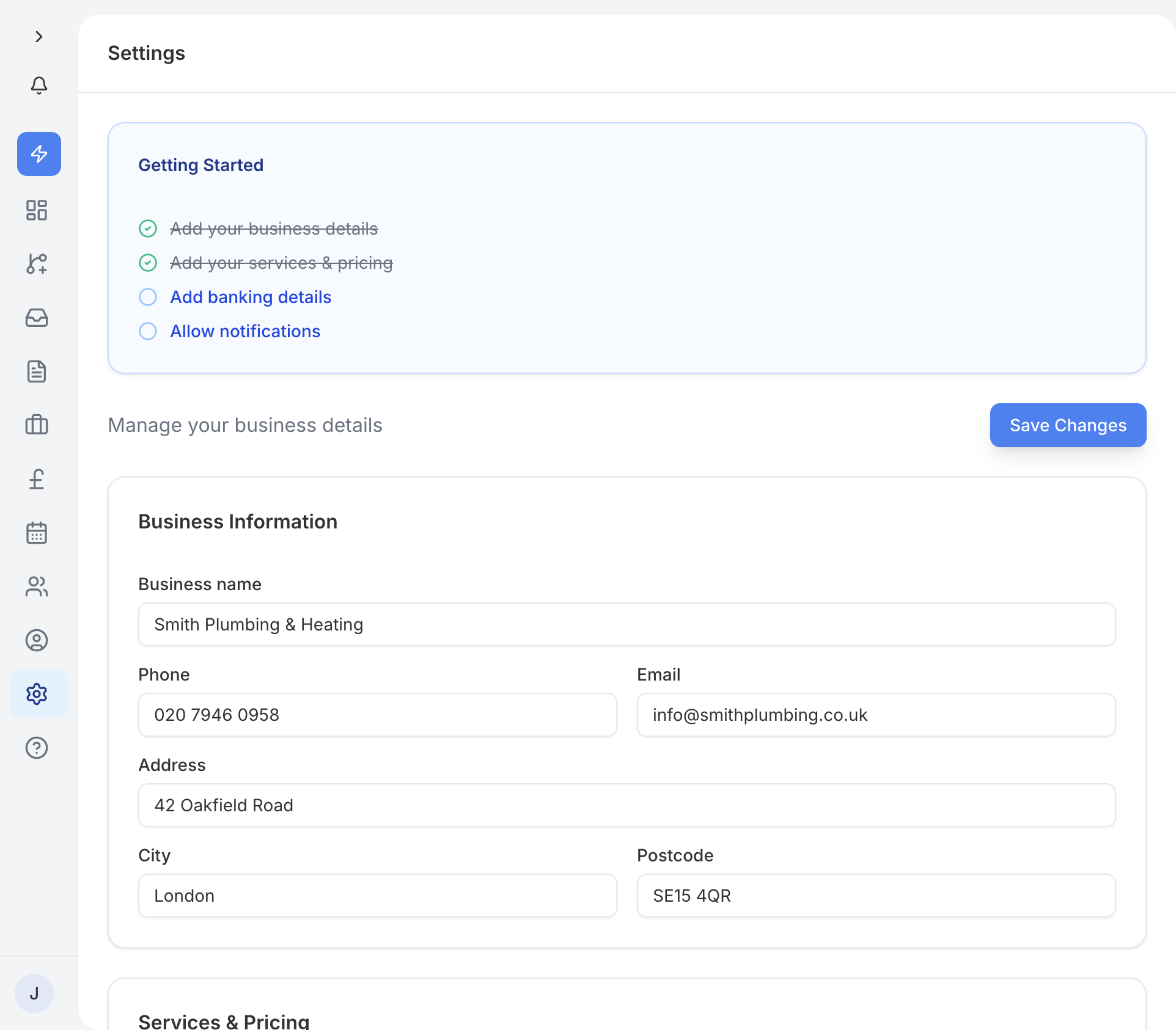 The Settings page with notification preferences